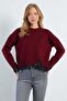 Crew Neck Knit Sweater with Lace on Sleeves and Hem - 3
