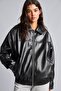 Water Repellent Dad Fit Polo Collar Elastic Waist Zippered Faux Leather Coat H1870Ax26Au - 3