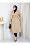Double-Breasted Collar Belted Button Detailed Lined Hijab Trench Coat Rc3167 - 5