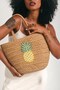 Women's Straw Bag Pina Solara Pineapple Dark Beige – Colorful Knitted Detail, Summer Shoulder Bag