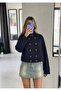 Choker Collar Belted Buttoned Trench Jacket - 3