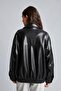 Water Repellent Dad Fit Polo Collar Elastic Waist Zippered Faux Leather Coat H1870Ax26Au - 5