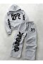 Unisex Men's and Women's 777 Graffiti Printed Oversize 3 Thread Hooded Hoodie and Baggy Bottom Sweatpants Set