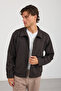 Men's Shirt Collar Button Sleeves Stripe Detailed Cashmere Coat