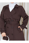 Double-Breasted Collar Belted Button Detailed Lined Hijab Trench Coat Rc3167 - 7