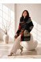 Women's Fur Collar Plaid Patterned Wool Textured Buttoned Coat & Cashmere Jacket - 3