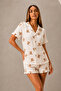 Women's Casual Buttoned V-Neck Snow White Pajama Set - 3