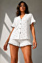 Women's Single Jersey Shirt Shorts Button White Pajama Set