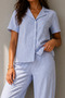 Women's Classic Natural Button Night Blue Pajama Set - 3