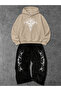 Unisex Men's and Women's Punch Printed Oversize 3 Thread Hooded Hoodie and Baggy Bottom Sweatpants Set