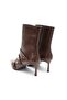 Brown 3 Buckle Pointed Toe Women's Heeled Boots - 6