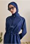 Piping Detailed Hijab Swimsuit Set Navy Blue - 2