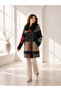 Women's Fur Collar Plaid Patterned Wool Textured Buttoned Coat & Cashmere Jacket - 4