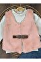 Plush Vest, Lined Leather Belt, Detailed Long Sleeve Badi Lycra Jeans, Fur Detailed 3-Piece Combination Baby Girl Set - 4
