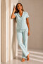 Women's Short Sleeve Comfortable Fit Stylish Water Green Pajama Set - 5