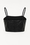 Black Thin Strap Bodycon Faux Leather Super Crop Blouse - 7