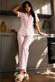 Women's Elegant Collar Textured Spacious Pink Pajama Set - 6