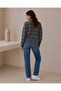 Women's Striped Crew Neck Gold Buttoned Knitwear Cardigan - 3