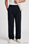Navy Blue Pleated Woven Palazzo Men's Trousers - 82201 - 3
