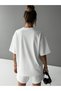 Women's Striped Figure Print 100% Organic Cotton Relaxed Fit Round Neck T-Shirt White - 2