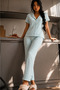 Women's Elegant Collar Textured Spacious Aqua Green Pajama Set