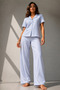 Women's Classic Natural Button Night Blue Pajama Set