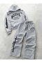 Unisex Men's and Women's Delete Text Printed Oversize 3 Thread Hooded Hoodie and Baggy Bottom Sweatpants Set