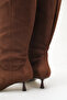 Women's Brown Suede Pointed Toe Thin Heeled Western Style Non-Zipper Below-Knee Boots - Comfortable Use - 3