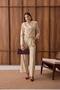 Women's Cream Pleated Detailed Double-Breasted Trouser Suit