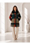 Women's Fur Collar Plaid Patterned Wool Textured Buttoned Coat & Cashmere Jacket