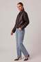 Dark Brown Genuine Leather Oversized Women's Jacket with Cropped Belted Shoulder Epaulet Detail - 4