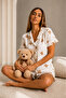 Women's Casual Buttoned V-Neck Snow White Pajama Set - 2