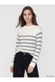 Lcw Modest Gray Crew Neck Striped Women's Knitwear Sweater