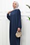 Navy Blue Oversized Modal Dress with Sleeves - 2