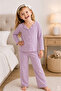 Girls' Cotton Long Sleeve Bow Patterned Ruffle and Bow Detailed Pajama Set - 4