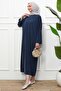 Navy Blue Oversized Modal Dress with Sleeves - 4