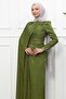 K. Oil Green Front Gathered Evening Dress - 2