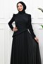 Black Draped Front Evening Dress - 3