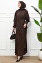 Brown Waist-Tie Patterned Dress - 4