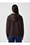 Lcw Everyday Brown Hooded Oversize Women's Zippered Sweatshirt - 4