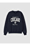 Xside Navy Blue Embroidered Oversize Women's Sweatshirt - 5