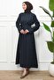 Navy Blue Stone Detailed Waist Tie Dress - 4