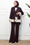 Plum Single Button Pleated Jacket and Trousers Set - 2