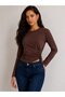 Women's Brown Side Ruched Detailed Long Sleeve Blouse – Stylish and Elegant Design