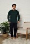 Long Sleeve Buttoned Collar Khaki Color Men's Pajama Set