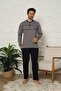Long Sleeve Buttoned Collar Gray Color Men's Pajama Set - 2