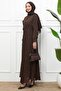 Brown Waist-Tie Patterned Dress - 3