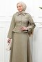 Khaki Buttoned Jacket and Skirt Set - 2