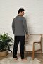 Long Sleeve Buttoned Collar Anthracite Color Men's Pajama Set - 3
