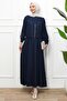 Navy Blue Zippered Jacket Gilet Dress Double Set - 2